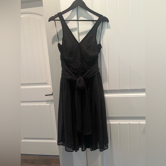 100% Silk Black and white polka dot midi dress - Picture 1 of 7